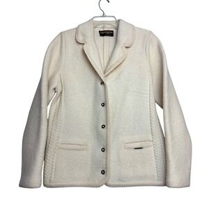 Geiger Tyrol Boiled Wool Jacket Womens 44 M Cream Austrian Cable Knit Old Money